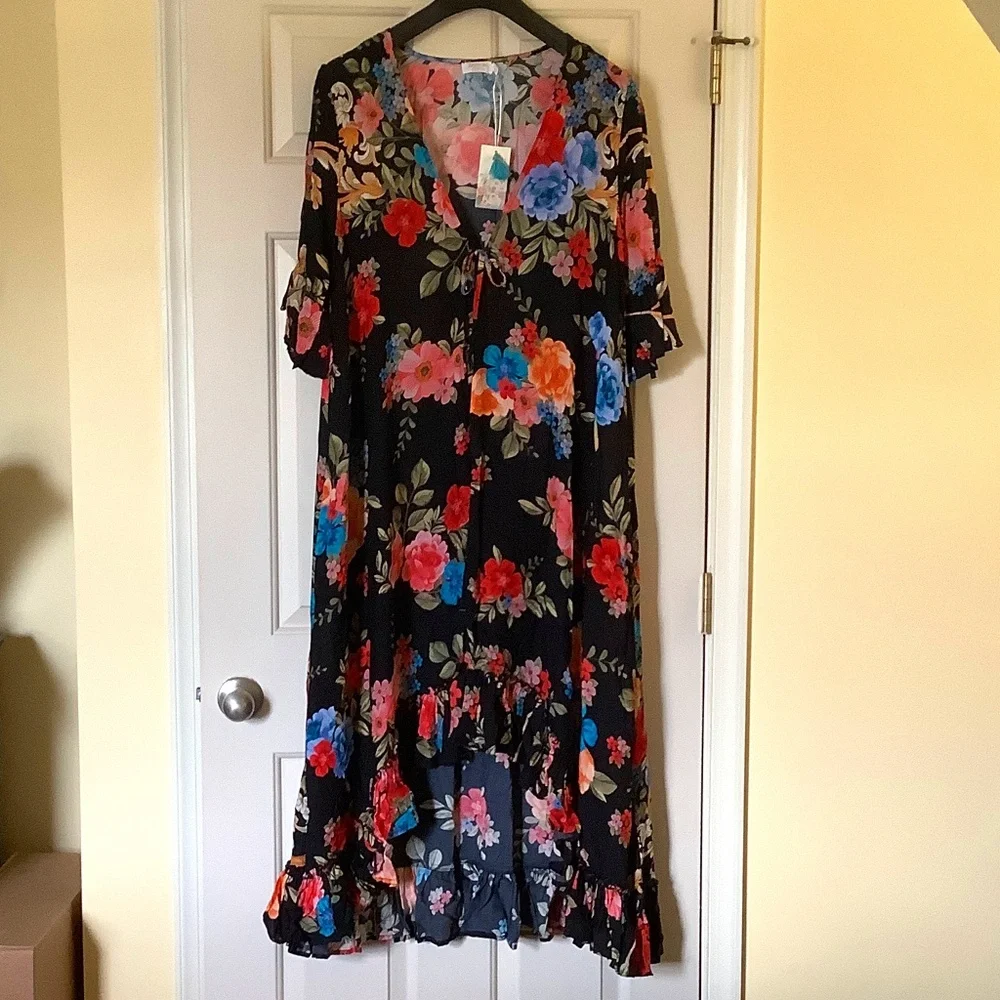 Johnny Was Black Royal Floral Long Kimono SZ M